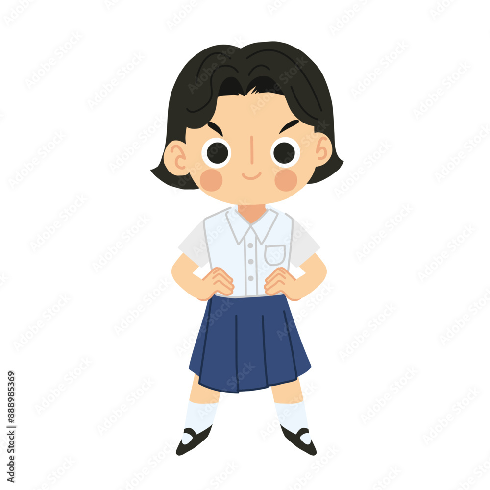 Cute Thai Cartoon Character of Confident Student Girl, Kawaii Thai Little Girl Cute Thai Cartoon Character of Confident Student Girl, Kawaii Thai Little Girl