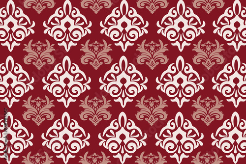 Oriental Flora Damask seamless pattern embroidery, Indian style. Art ornament print. Design for carpets, covers, wallpapers, fabric, and clothing.