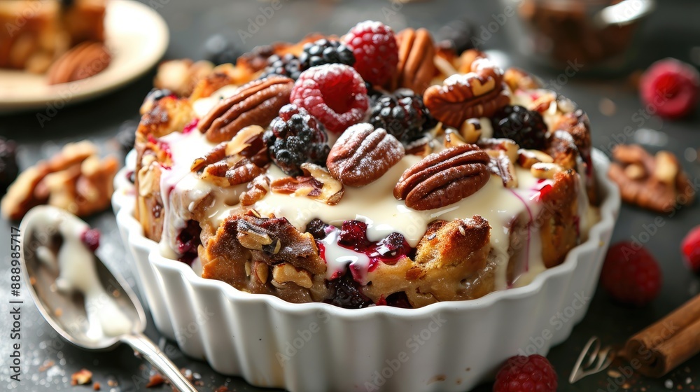 Leftovers bread pudding with nuts and berries Leftovers bread pudding with nuts and berries