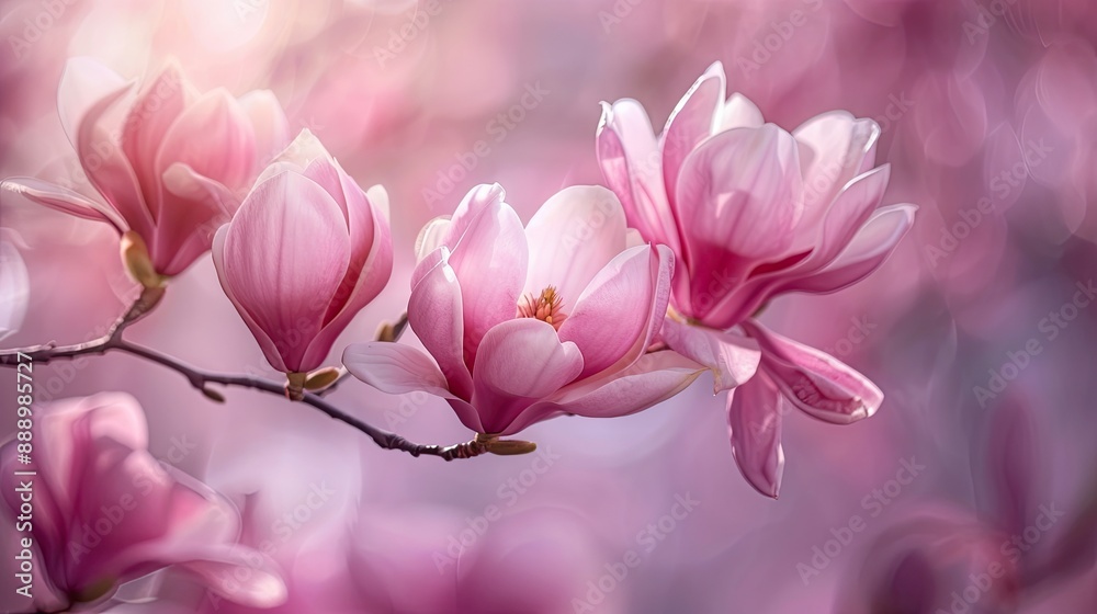 Fototapeta premium Pink magnolia flowers blooming in spring garden