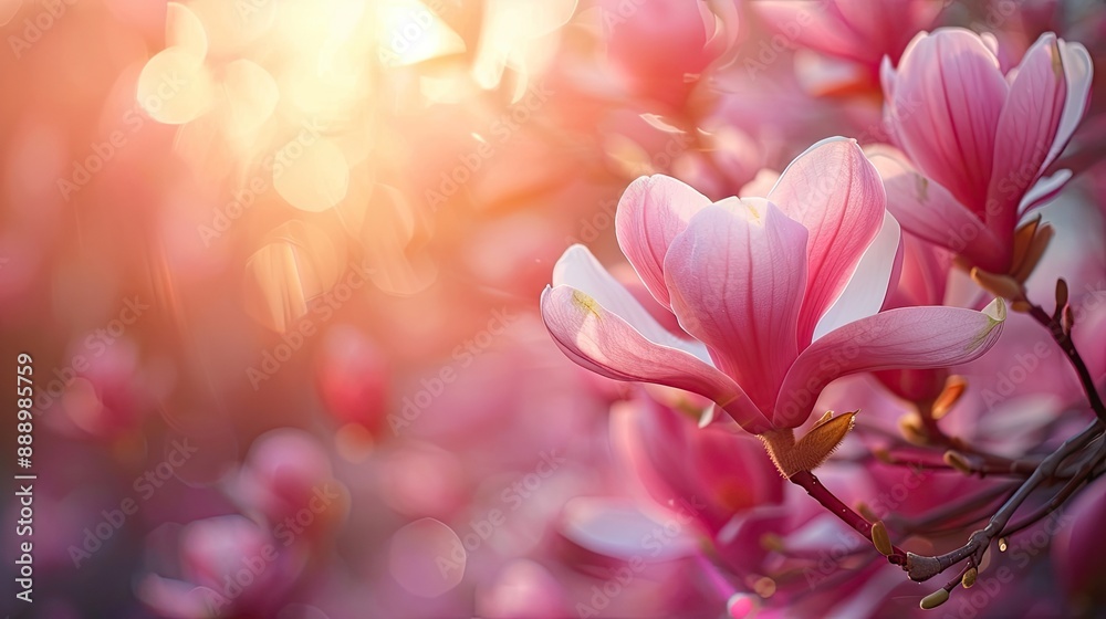 Fototapeta premium Pink magnolia flowers blooming in spring garden