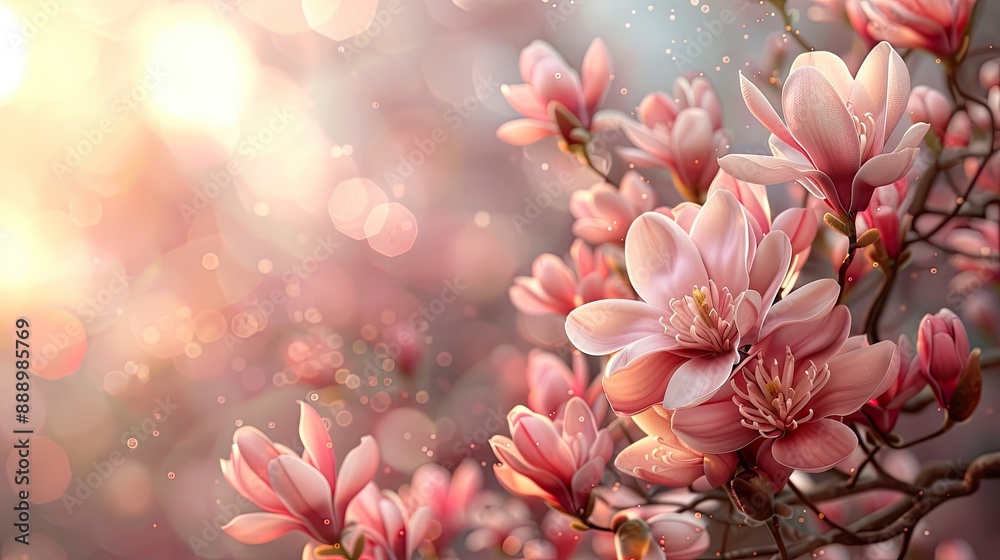 Pink magnolia flowers blooming in spring garden Pink magnolia flowers blooming in spring garden