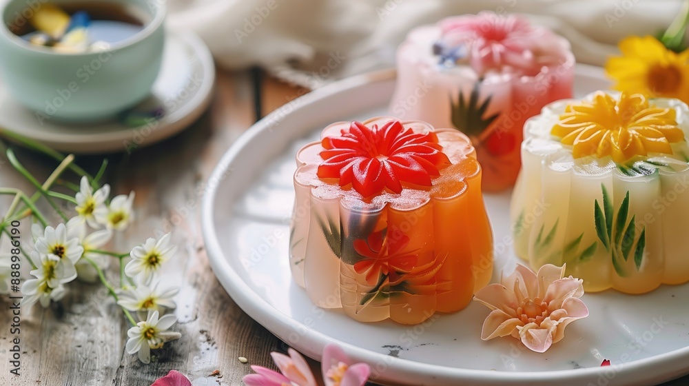 Puding mooncake bunga telang or pudding jelly mooncake soft focus