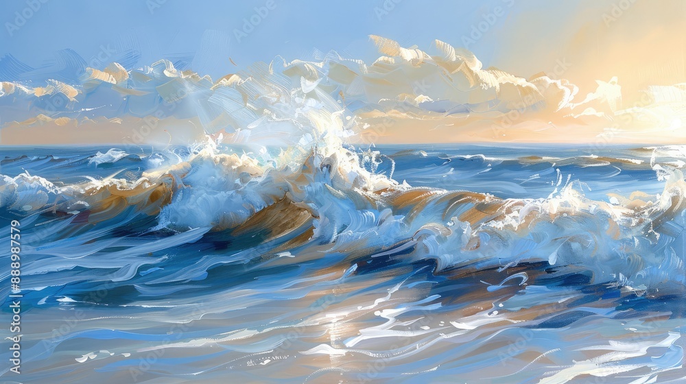 Obraz premium Radiant sunlight dappling on ocean waves