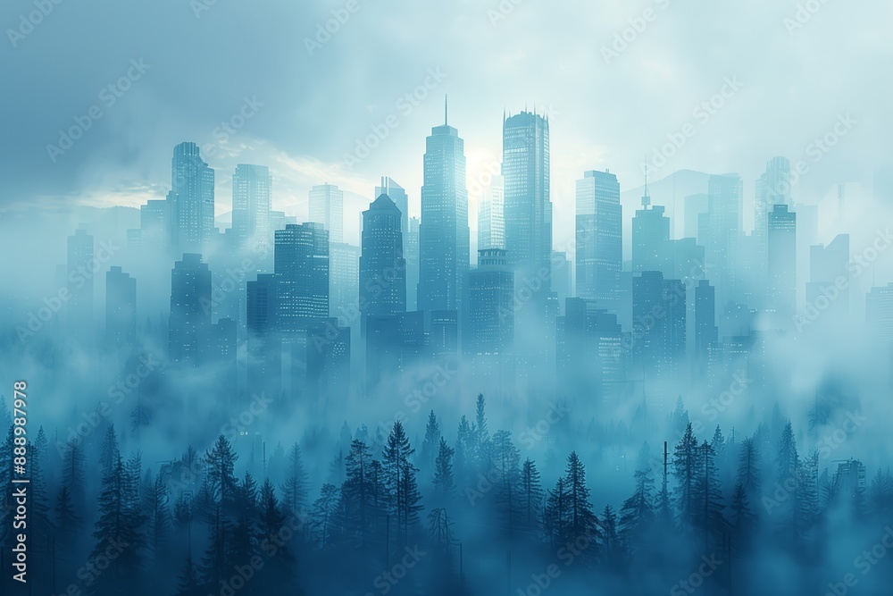 Fototapeta premium A Foggy Morning View of a City Skyline From Above