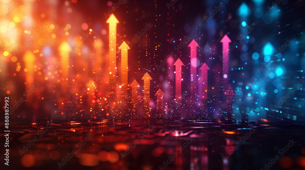 Obraz premium Colorful abstract background with arrows representing the growth of a company or shares, ideal for a wealth wallpaper.