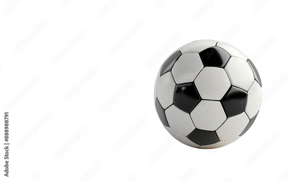 A classic soccer ball, with its black and white panels, sits isolated on a white background A classic soccer ball, with its black and white panels, sits isolated on a white background