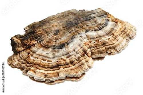 Saprophytic fungus on a piece of wooden on transparent background Generative Ai