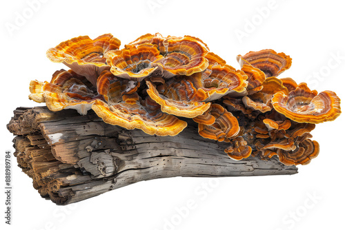 Saprophytic fungus on a piece of wooden on transparent background Generative Ai photo