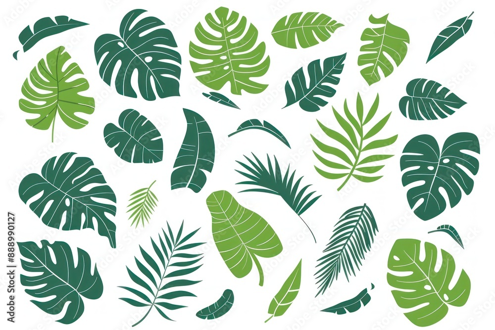 Vector tropical leaf collection: monstera and palm leaves in various shapes, perfect for design projects - Generative ai Vector tropical leaf collection: monstera and palm leaves in various shapes, perfect for design projects - Generative ai