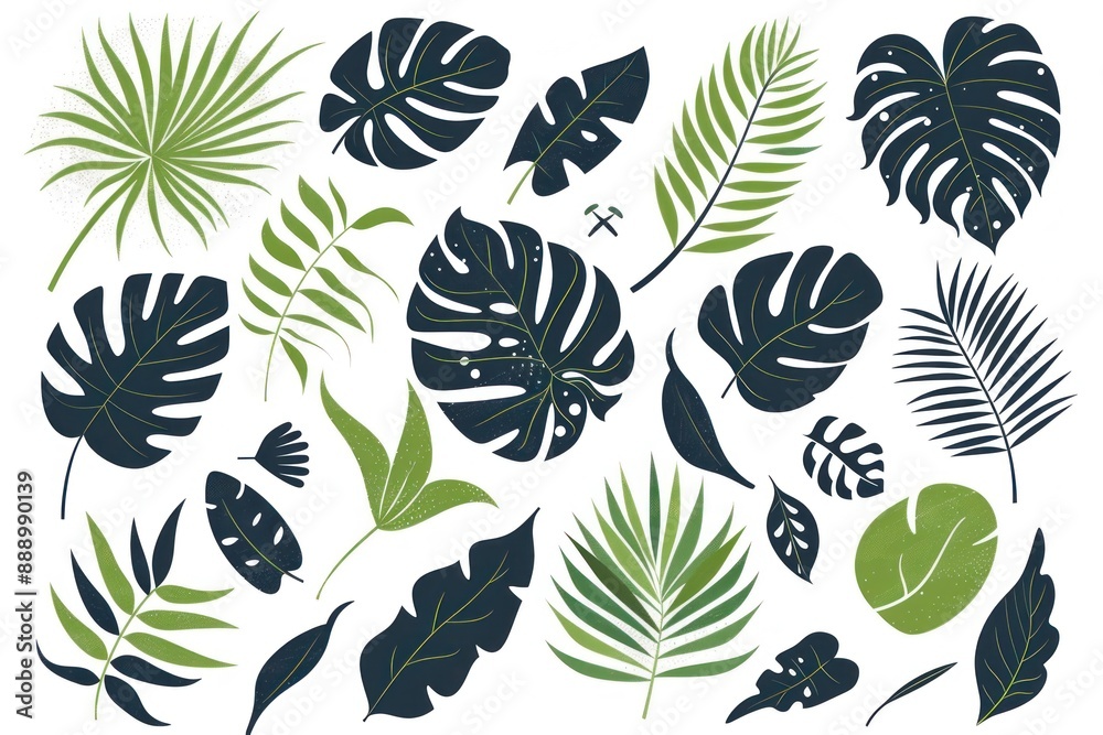 Vector tropical leaf collection: monstera and palm leaves in various shapes, perfect for design projects - Generative ai Vector tropical leaf collection: monstera and palm leaves in various shapes, perfect for design projects - Generative ai