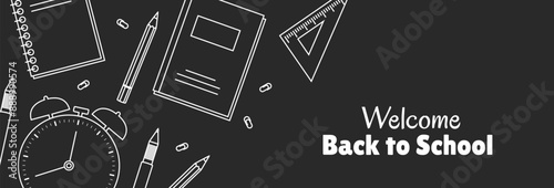 Back to school banner with doodle. Back to school text design. Vector illustration