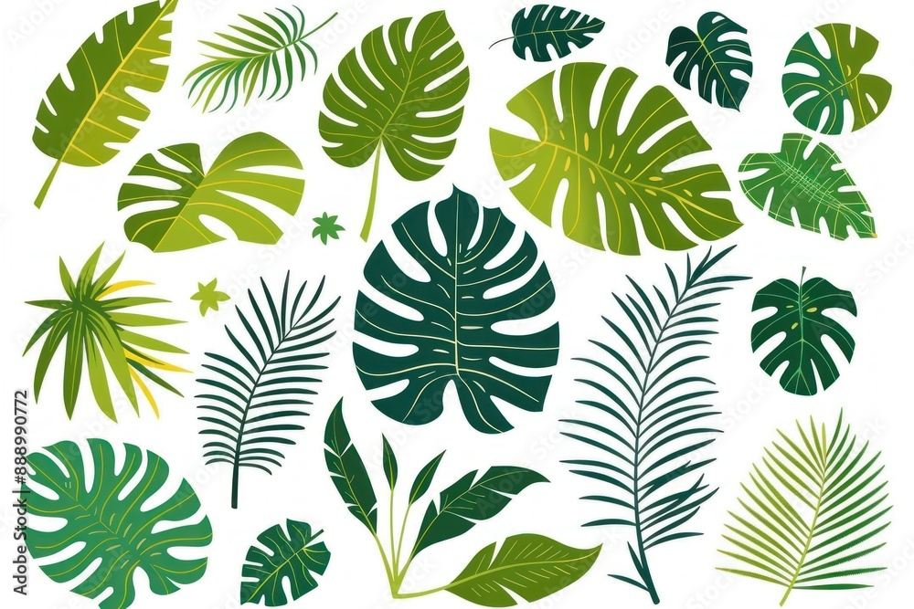 Naklejka premium Tropical leaf vector set with monstera and palm plants on a white background, perfect for design projects - Generative ai