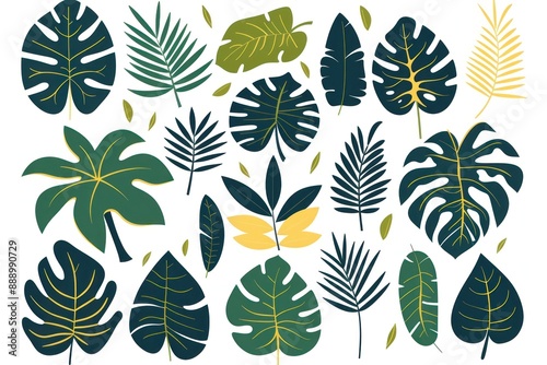 Tropical leaf vector set with monstera and palm plants on a white background, perfect for design projects - Generative ai