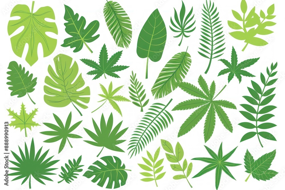 Tropical leaf vector set with monstera and palm plants on a white background, perfect for design projects - Generative ai Tropical leaf vector set with monstera and palm plants on a white background, perfect for design projects - Generative ai