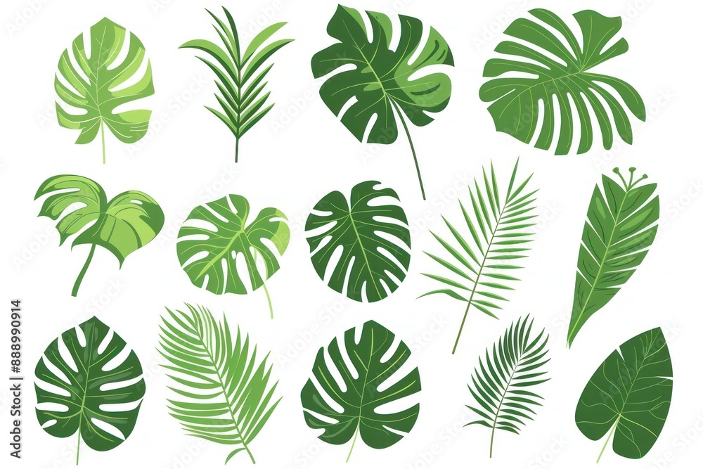 Tropical leaf vector set with monstera and palm plants on a white background, perfect for design projects - Generative ai Tropical leaf vector set with monstera and palm plants on a white background, perfect for design projects - Generative ai