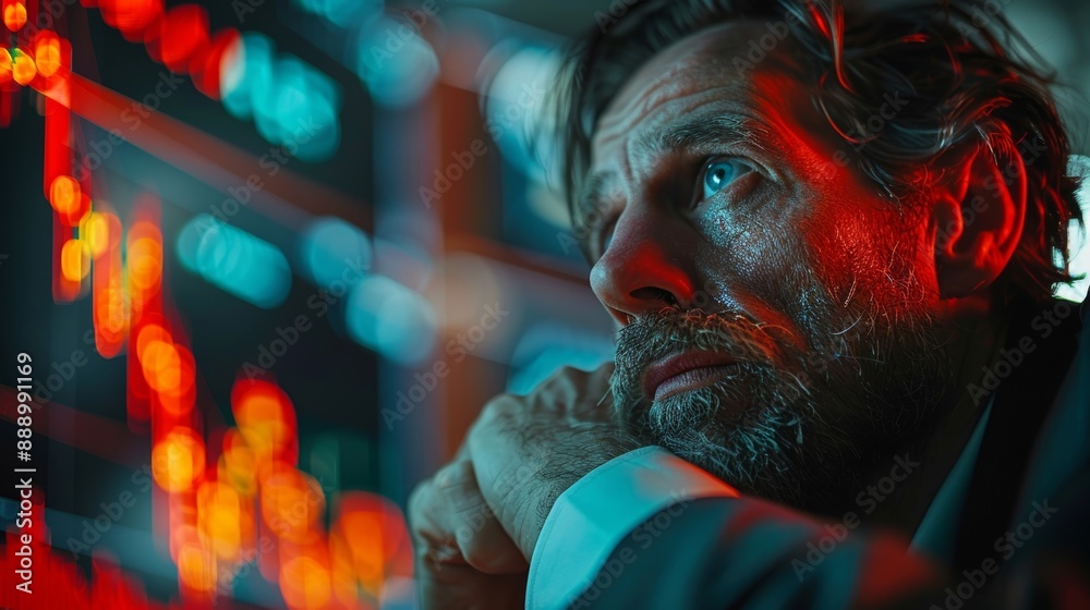 Stock Exchange Trader Can't Apprehend a Sudden Stock Market Collapse. Financial Crisis Concept with Stock Broker Saddened by Negative Ticker Information, Red Graphs and Real-Time, Generative AI Stock Exchange Trader Can't Apprehend a Sudden Stock Market Collapse. Financial Crisis Concept with Stock Broker Saddened by Negative Ticker Information, Red Graphs and Real-Time, Generative AI