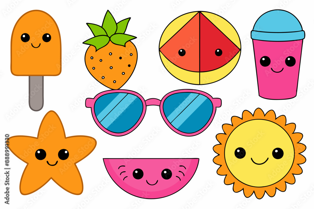 Fototapeta premium Funny cartoon vacation set vector illustration