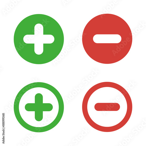 Icon collection of plus, minus. Set of isolated add, subtract buttons. Flat, simple, line, modern symbol design for web, app, and UI. Vector illustration