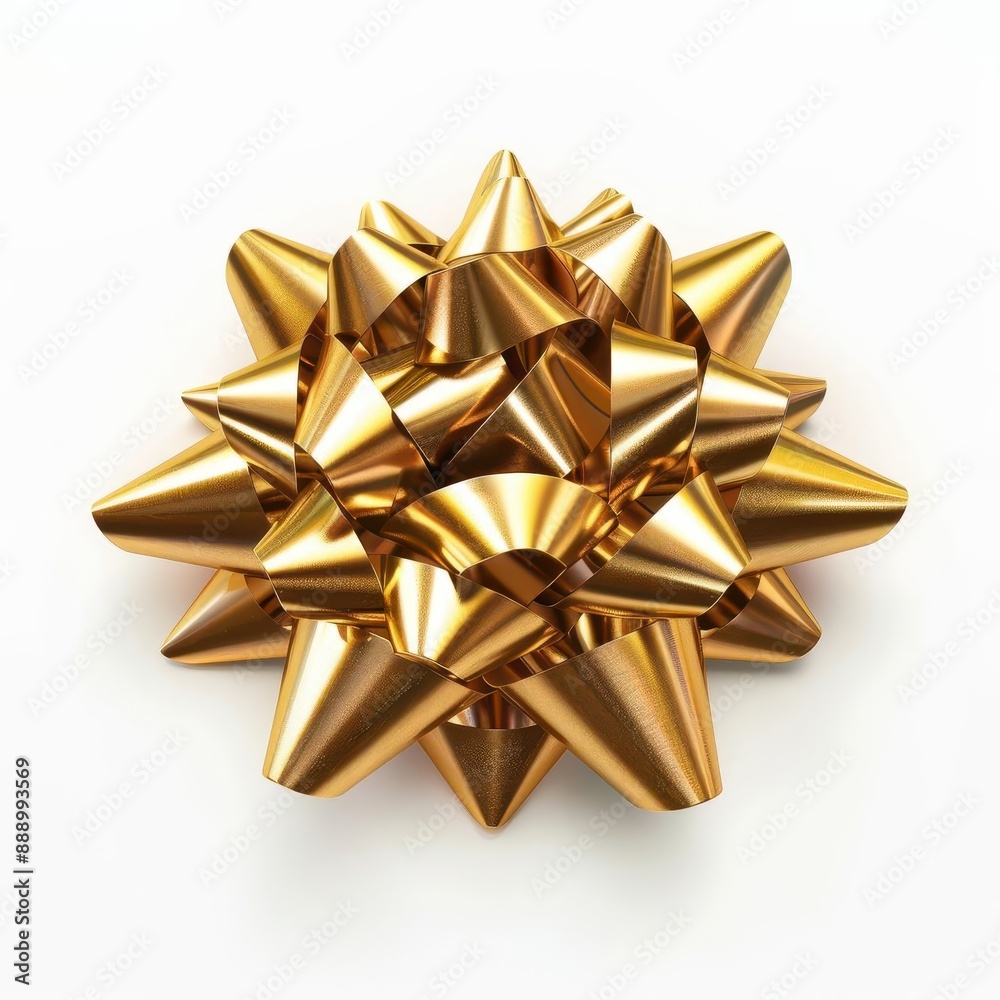 intricate golden gift bow with shimmering metallic ribbon rendered in hyperrealistic 3d against a crisp white background exuding luxury and celebration intricate golden gift bow with shimmering metallic ribbon rendered in hyperrealistic 3d against a crisp white background exuding luxury and celebration