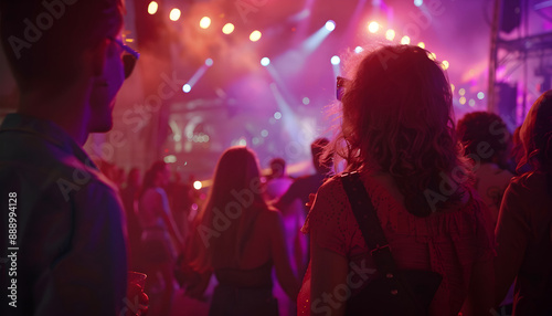 Energetic Crowd at a Summer Music Festival in the Stadium. Live Music Vibes: Concertgoers Fill the Stadium for a Summer Festival.