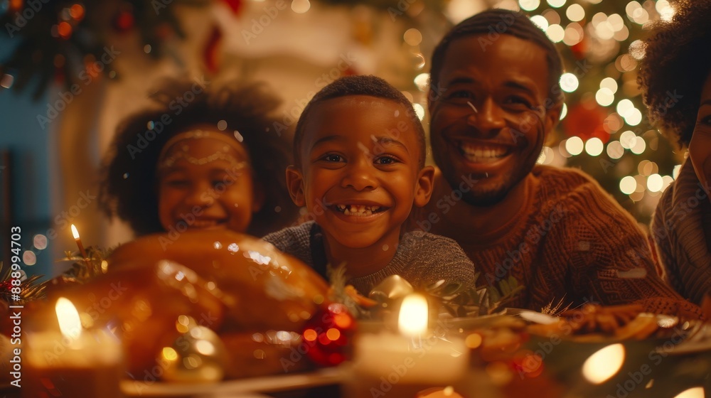 Multi-Generational Family Members Share Funny Stories and Joy During a Christmas Turkey Dinner. Happy Parents and Kids Singing Christmas Carols, Dancing Behind a Table and Lighting, Generative AI Multi-Generational Family Members Share Funny Stories and Joy During a Christmas Turkey Dinner. Happy Parents and Kids Singing Christmas Carols, Dancing Behind a Table and Lighting, Generative AI