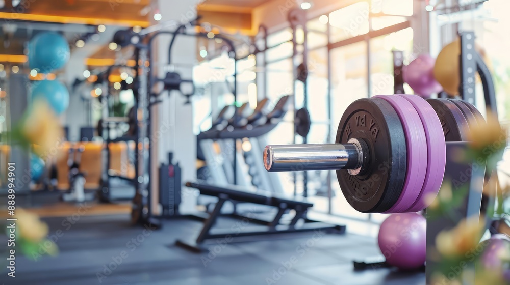 Close-up of defined muscles lifting weight plates, high-tech gym with stationary gear, body sculpting focus Close-up of defined muscles lifting weight plates, high-tech gym with stationary gear, body sculpting focus