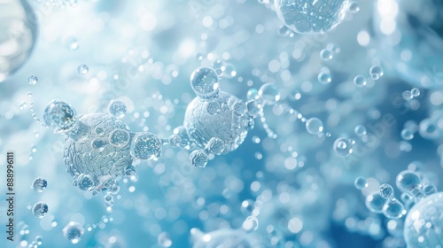 Microscopic View of Skincare Ingredients with Hyaluronic Acid Molecules and Collagen Fibers
