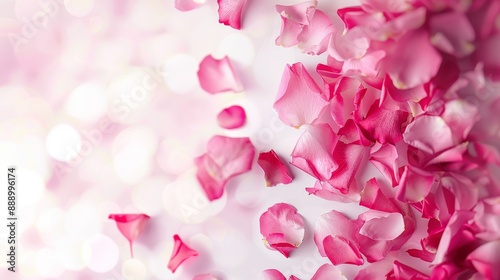 vibrant pink rose flowers petals falling on white background