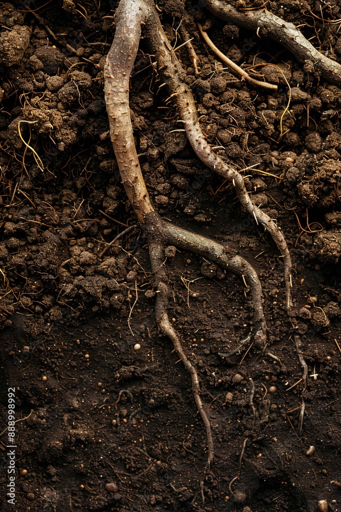 Underground image of tree roots growing in the soil, with empty copy space Generative Ai Underground image of tree roots growing in the soil, with empty copy space Generative Ai