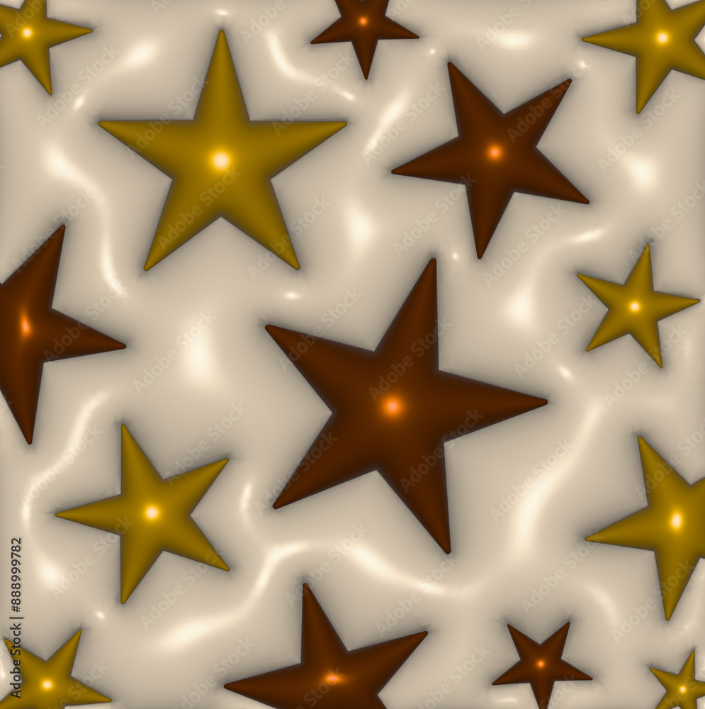 Fototapeta premium Abstract Hand Drawing 3d Colorful Stars Illustration with Embossed Rubber Plastic Looking Metallic Background 