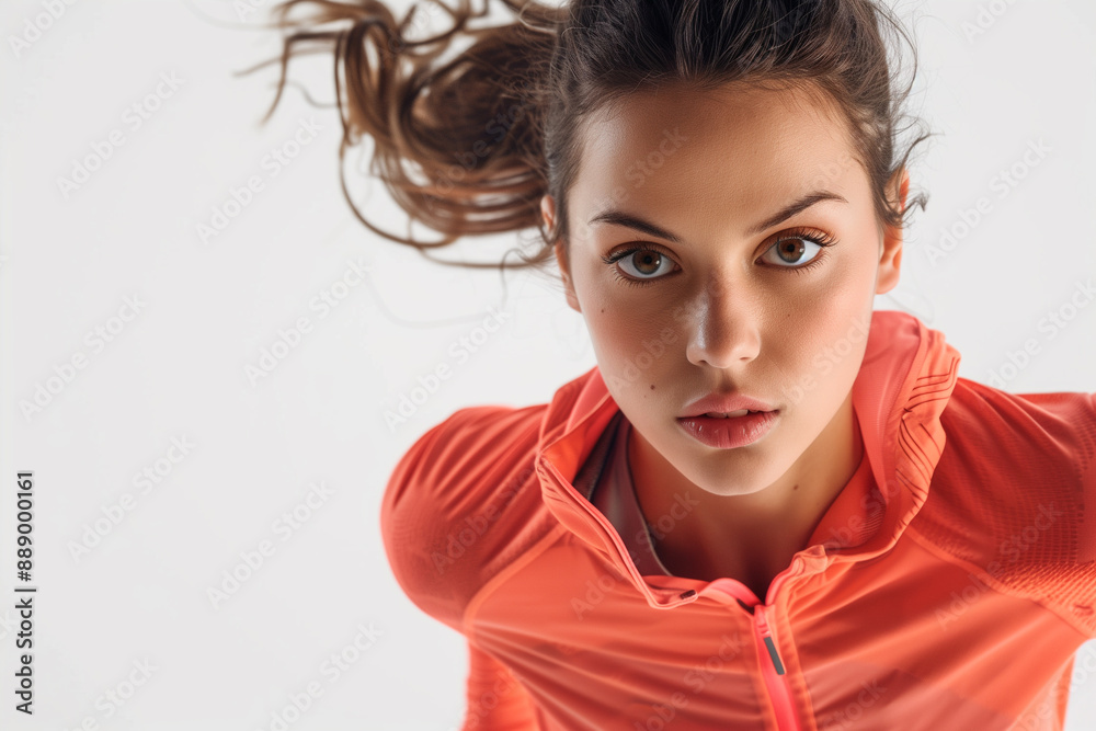 Confident female athlete looking at camera, white background Confident female athlete looking at camera, white background