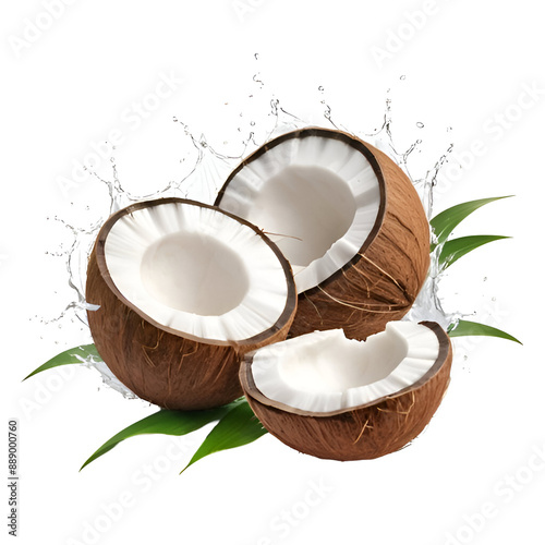 fresh coconut with half slices  isolated on transparent background. generated by AI