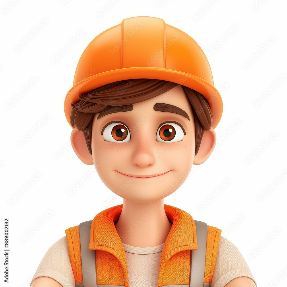 Realistic 3D avatar of neutral person in hard hat and construction vest on blank background. Realistic 3D avatar of neutral person in hard hat and construction vest on blank background.