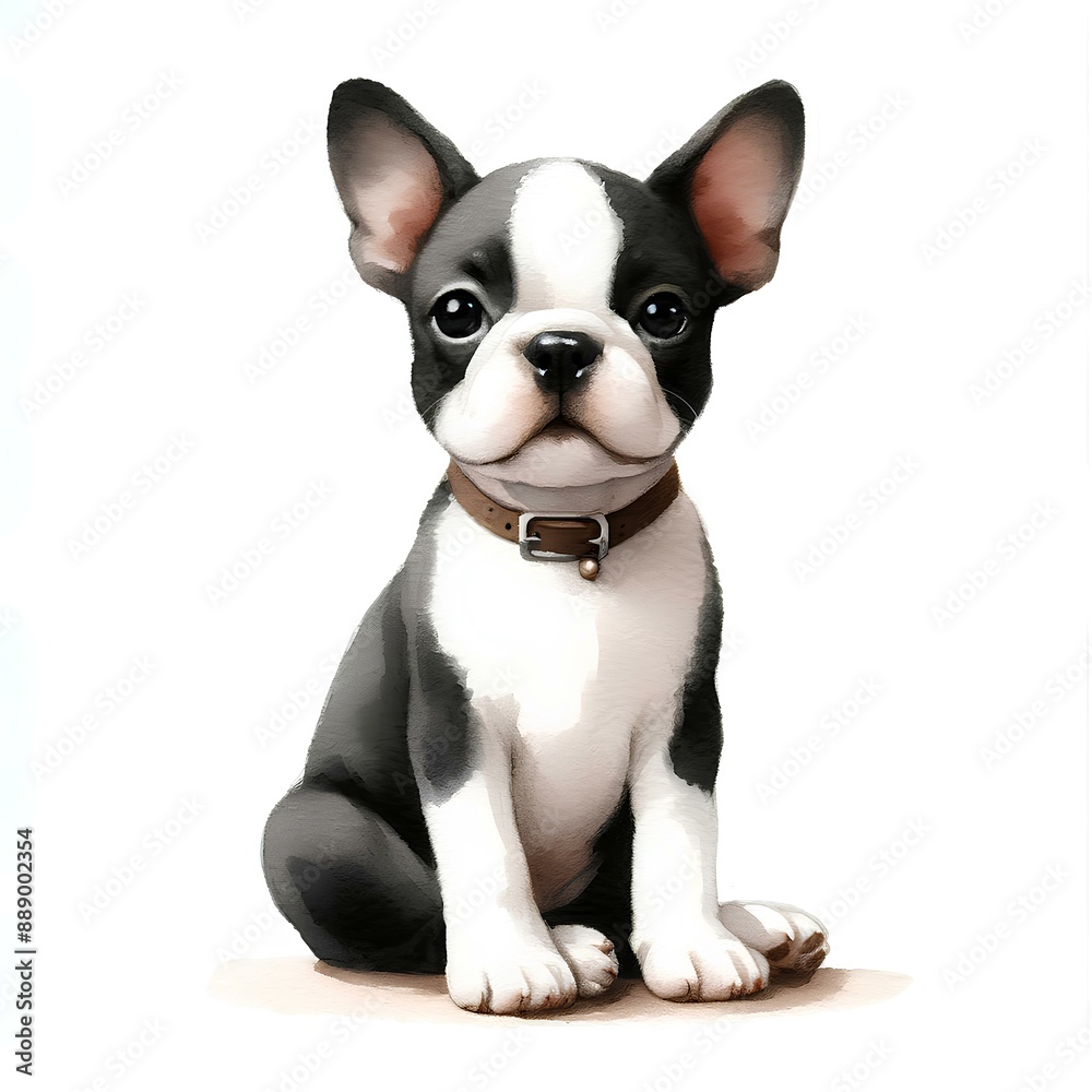Watercolor picture of a dog breed boston terrier on white background Watercolor picture of a dog breed boston terrier on white background