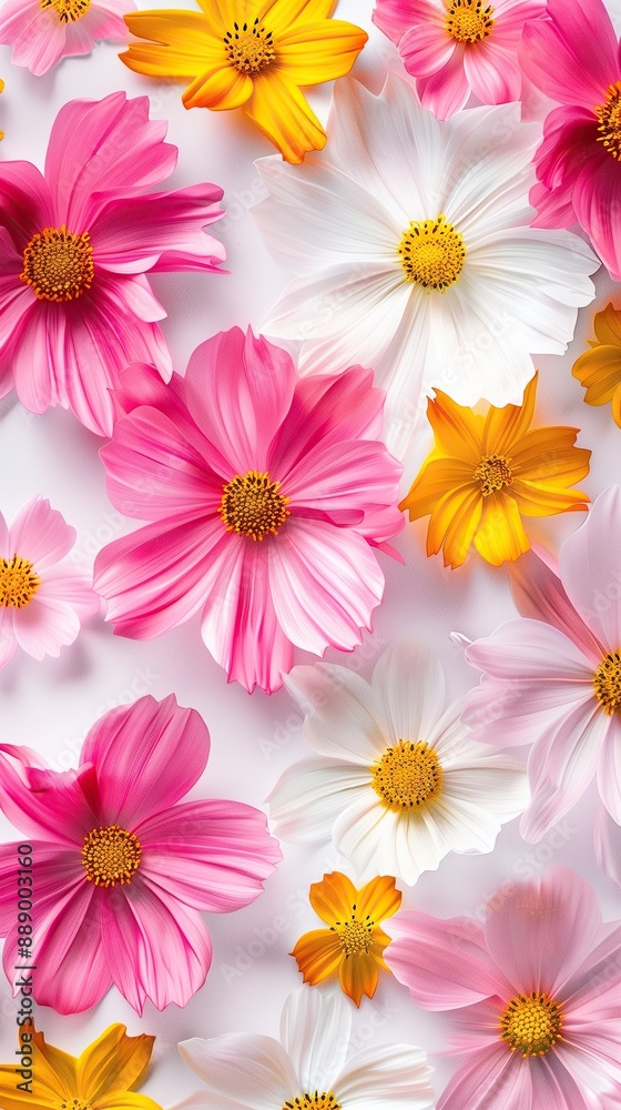Fototapeta premium Colorful meadow herbs and garden flowers a white background. For greetings and invitations