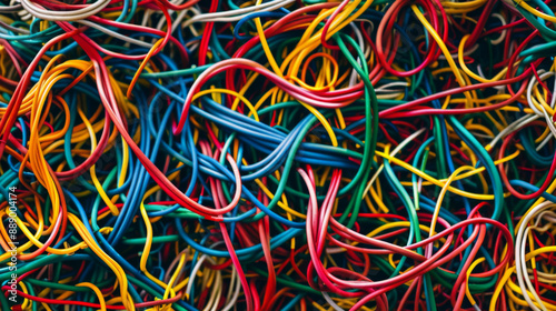 Wallpaper Mural Tangled multi-colored wires symbolize chaos, complexity, and connectivity. Ideal for illustrating technical challenges, connectivity issues, or network complexities. Torontodigital.ca