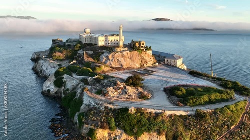 Alcatraz Island At San Francisco California United States. Aerial View Of Stunning Beach With Crystal Clear Waters. Industry Landscape Company Building Awesome. Industry Corporate Town. photo