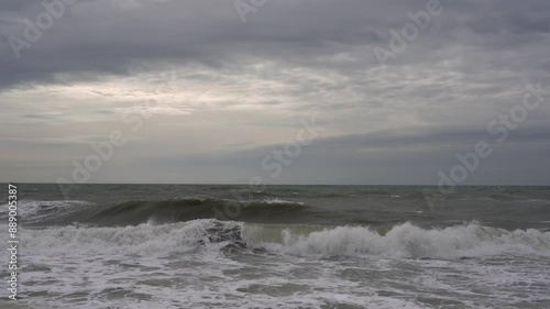 The waves are breaking on the coastline. The sea storm. High quality 4k footage