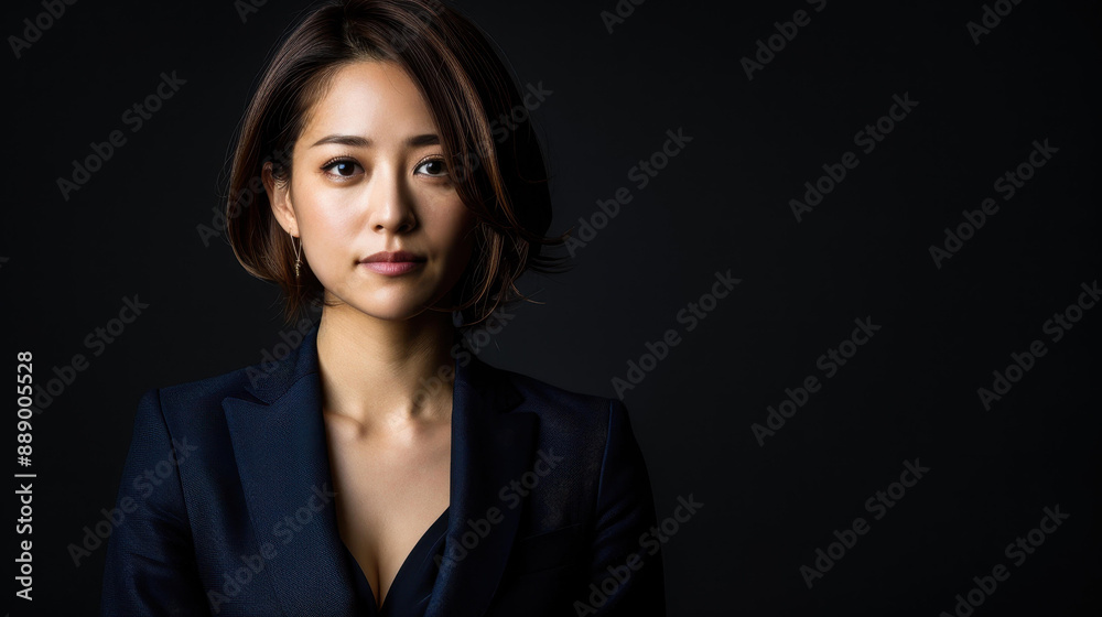 Professional Japanese announcer in a stylish suit, presenting with grace and beauty. Professional Japanese announcer in a stylish suit, presenting with grace and beauty.