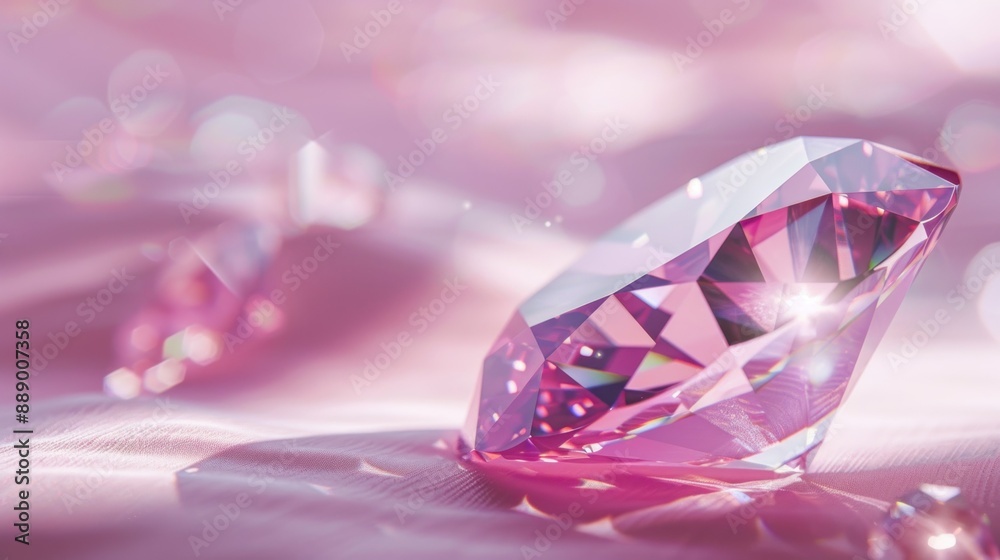 Pink diamond closeup with soft focus on pink silk background Pink diamond closeup with soft focus on pink silk background