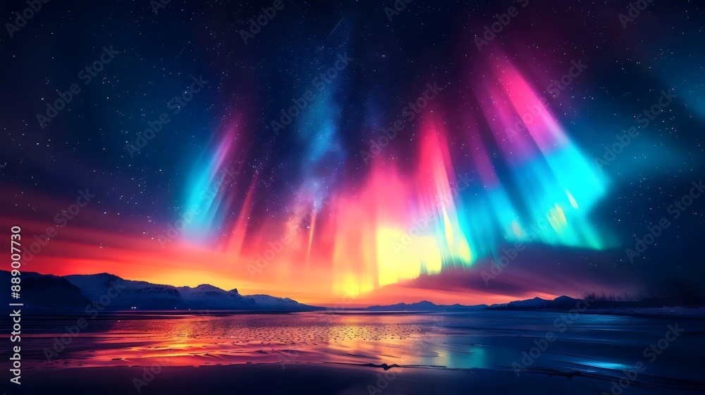 A beautiful aurora with a blue and purple sky A beautiful aurora with a blue and purple sky