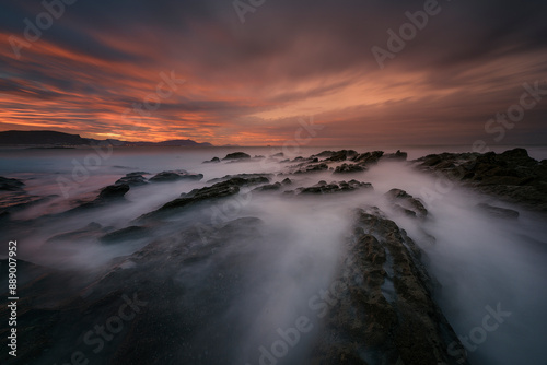 Sunset on Tunelboka beach, Getxo, Bizkaia