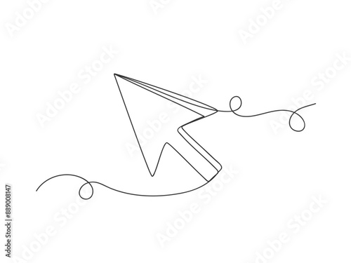 Computer mouse click pointer cursor arrow continuous one line shape isolated vector illustration.