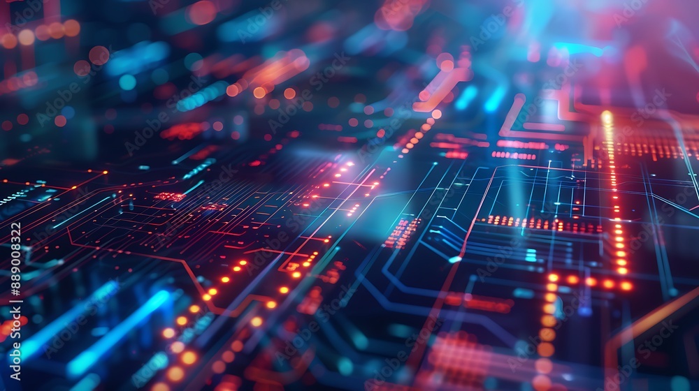 Abstract Circuitry - Glowing Red and Blue Abstract Circuitry - Glowing Red and Blue
