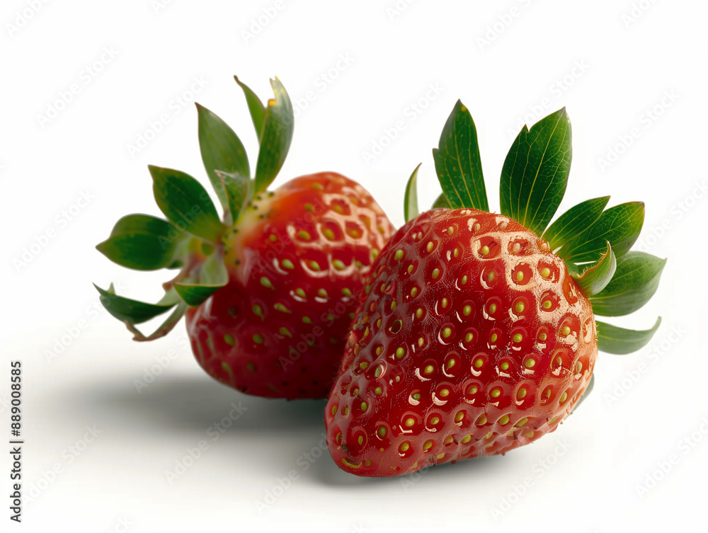 two perfect red strawberrys on a white background. two perfect red strawberrys on a white background.