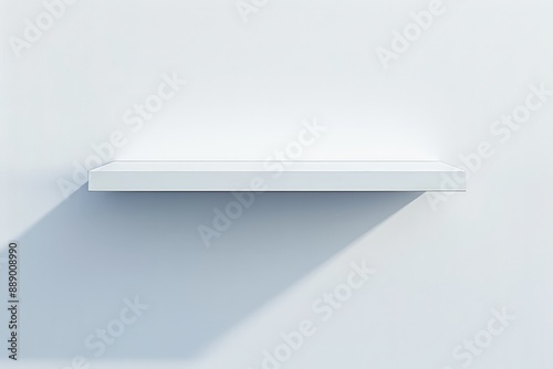 Simple White Shelf On Empty Wall Background - Minimalist 3D Render