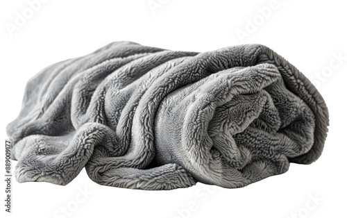 A cozy grey fleece blanket rolled up for a comfortable evening