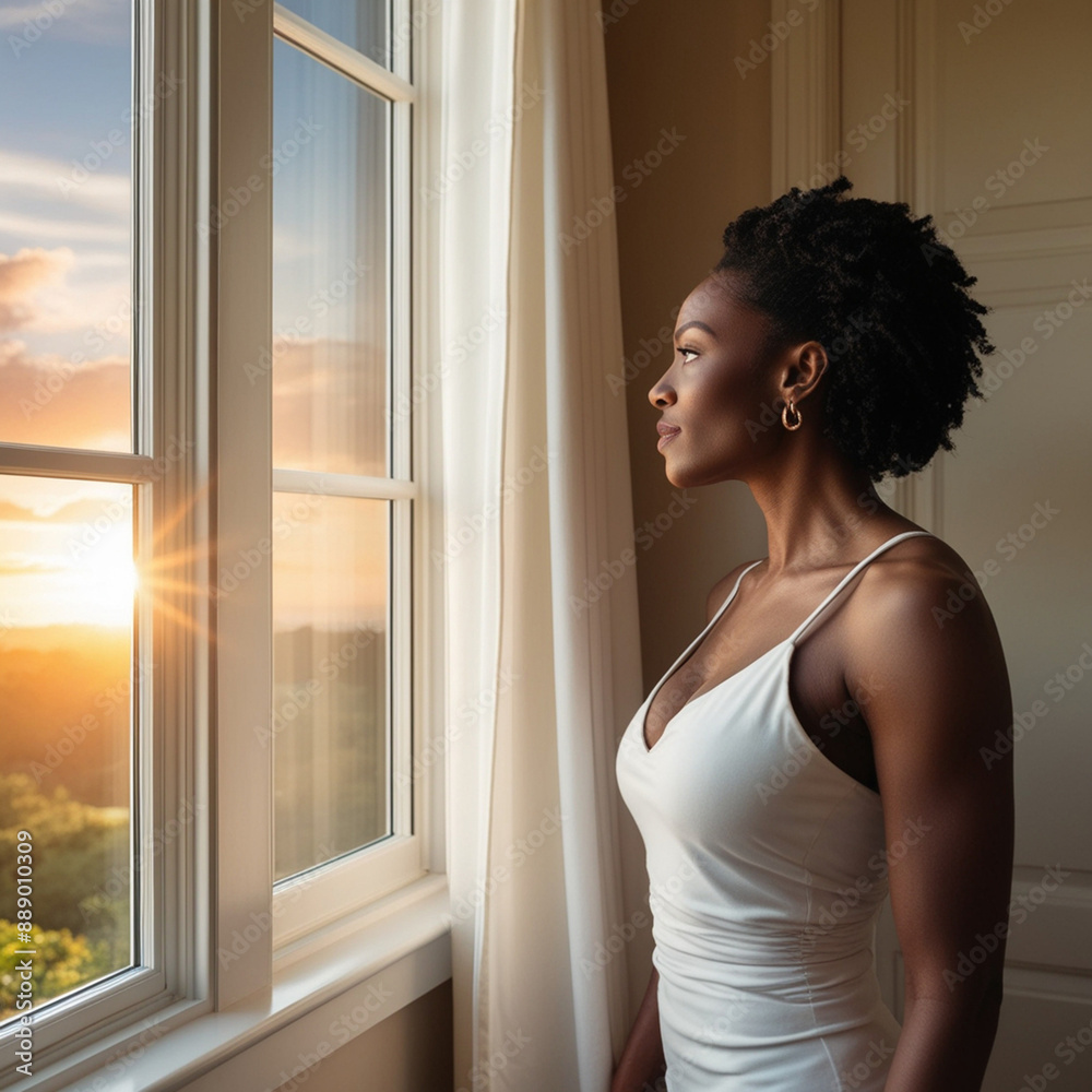 An independent and powerful woman with a plan in her home An independent and powerful woman with a plan in her home