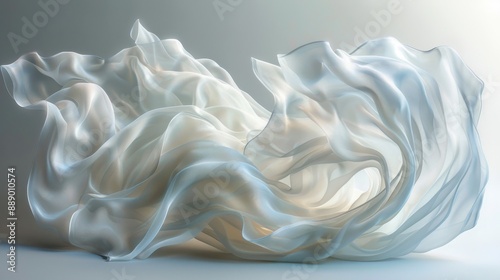 Abstract Flowing Fabric in White and Blue Tones